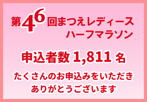 第46回まつえレディースハーフマラソン 申込者数 1,811名 たくさんのお申込みをいただきありがとうございます